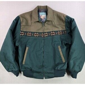 90s Vintage Canyon Guide Western Aztec Jacket Green Blanket Lined Size Medium